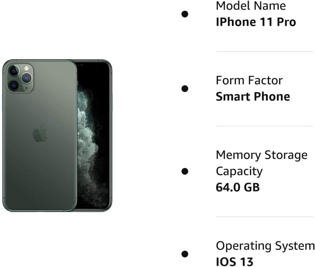 Apple iPhone 11 Pro, 64GB, Midnight Green - Unlocked (Renewed)