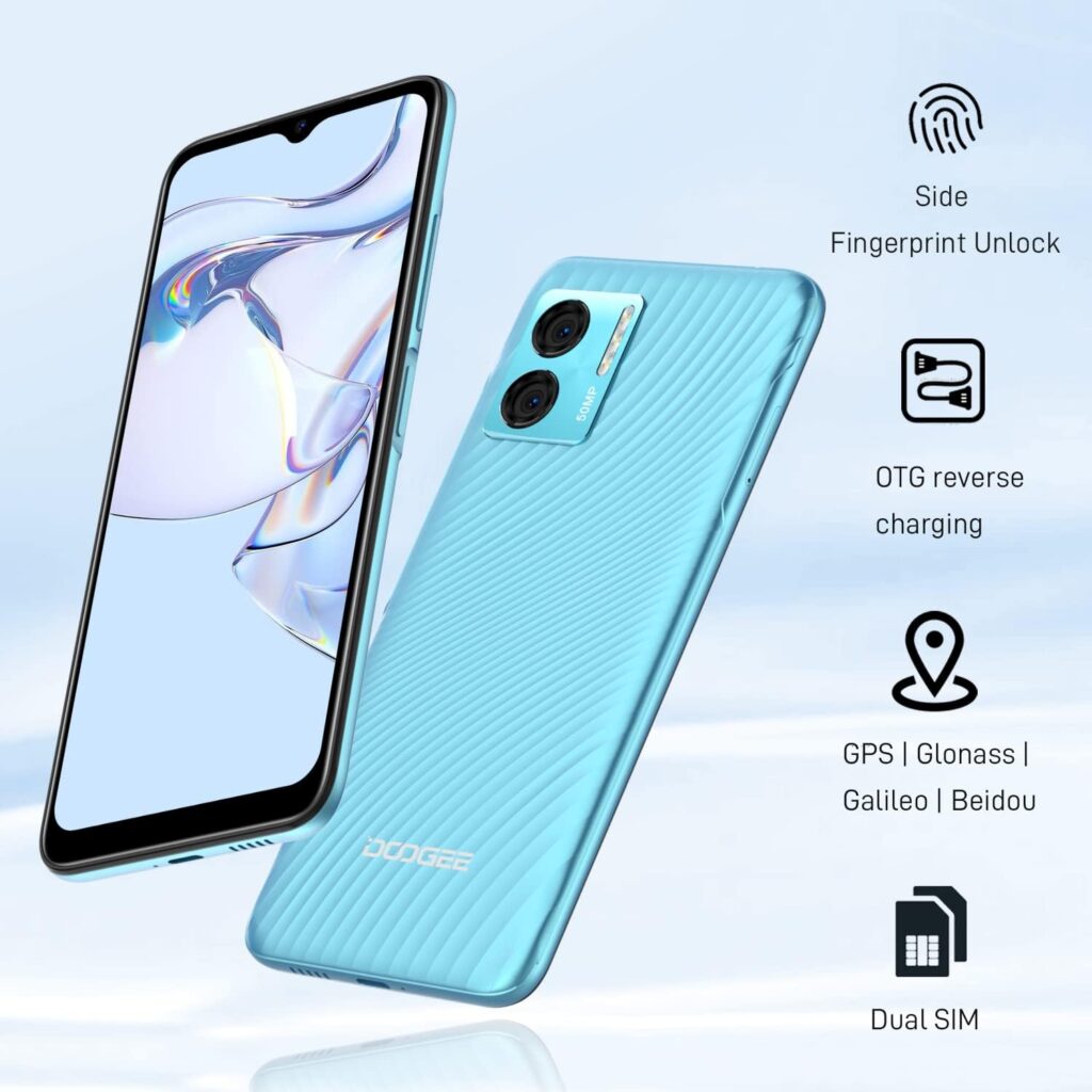 DOOGEE N50 Mobile Phones SIM Free Unlocked, Android 13 Phone, 15GB+128GB/1TB Extension, Octa-Core, 50MP+8MP Camera, 6.52 HD+ Screen, 4200mAh, 4G Dual SIM Phones, Fingerprint/Face ID, UK Version-Blue