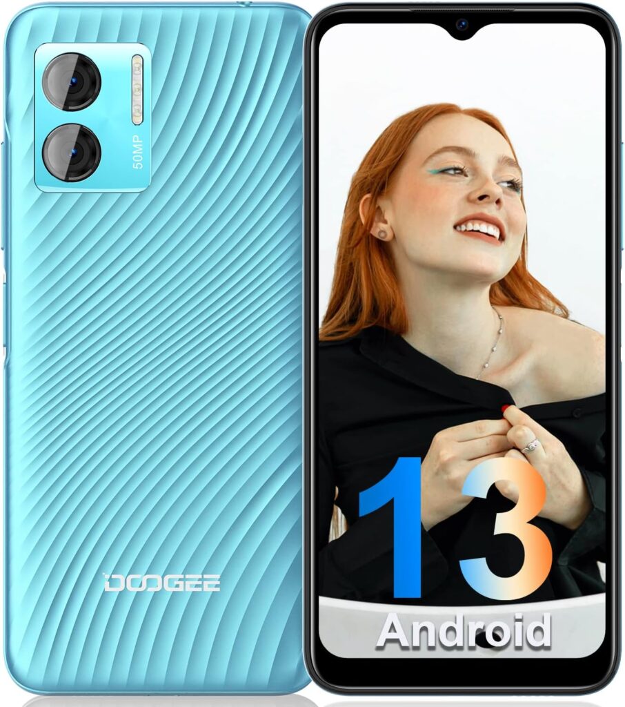 DOOGEE N50 Mobile Phones SIM Free Unlocked, Android 13 Phone, 15GB+128GB/1TB Extension, Octa-Core, 50MP+8MP Camera, 6.52 HD+ Screen, 4200mAh, 4G Dual SIM Phones, Fingerprint/Face ID, UK Version-Blue