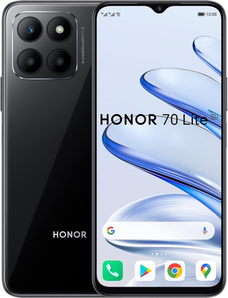 HONOR 70 Lite, Smartphone 5G, 4GB+128GB, 6,5” 90Hz FullView Display, 5000 mAh, Android 12, Dual SIM, Midnight Black