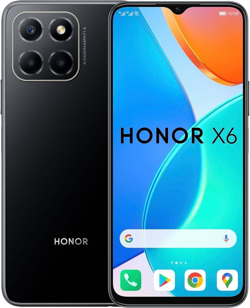 HONOR X6 Mobile Phone, 6.5 Inch Dual SIM Unlocked Smartphone, 50MP Triple Camera, 5000mAh, 4GB+64GB, Android 12（2 Year Warranty)