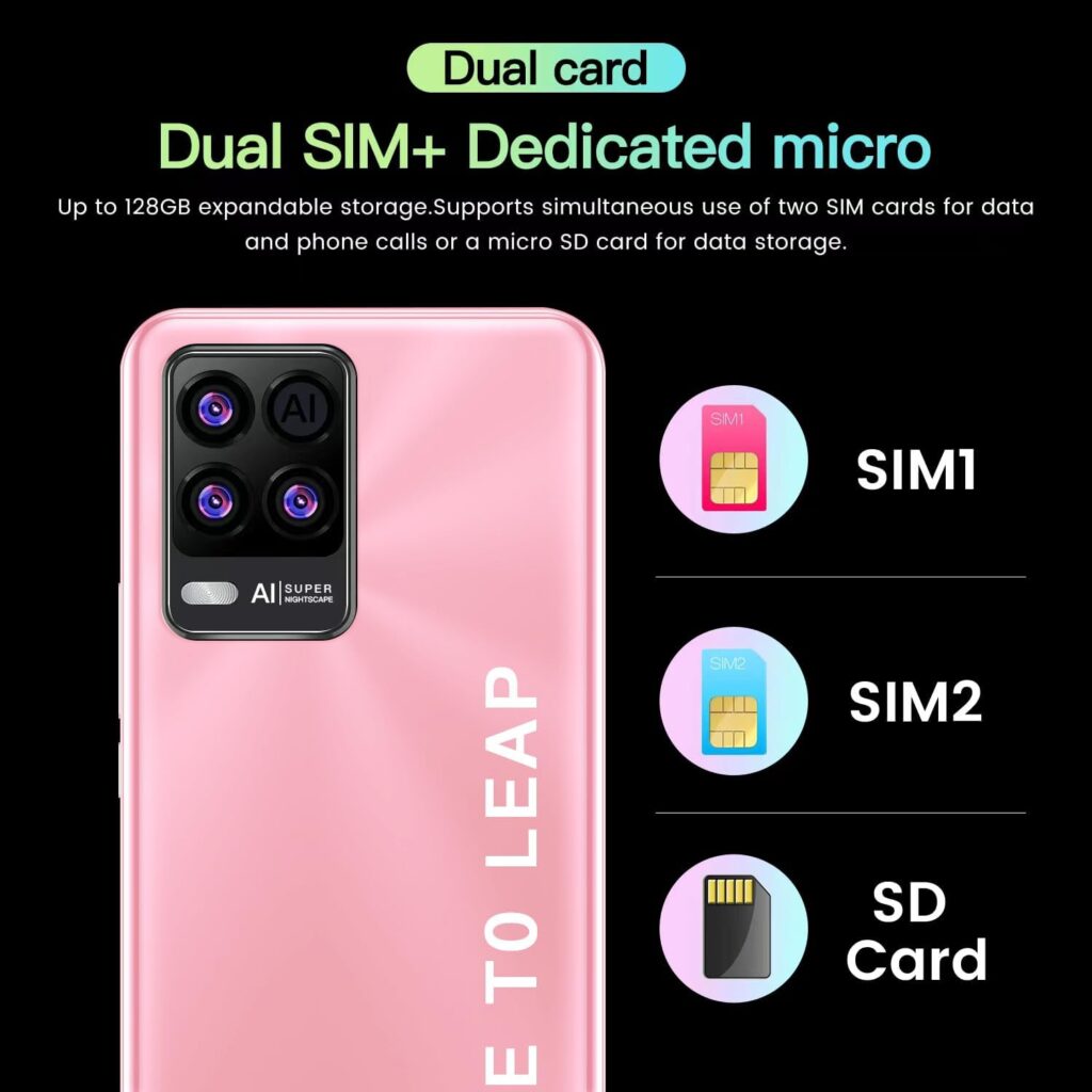 Kanredi Cheap Smartphone, 5.0 Android Mobile Phones, 4GB ROM 128GB Extension, Dual Camera, 3G Dual SIM Cell Phones (8P-Rose Gold)