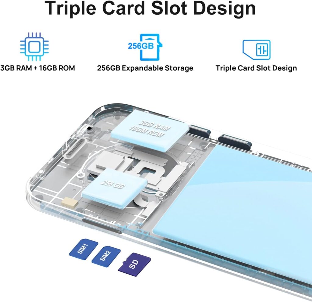 Mobile Phones SIM Free Unlocked, DOOGEE X97 Android 12 4G Smartphone, 6.0 HD+ Display, 4200mAh Battery, Triple Card Slots, 3GB RAM 16GB ROM, 256GB Extension, Dual SIM, GPS, Face ID, UK Version-Black