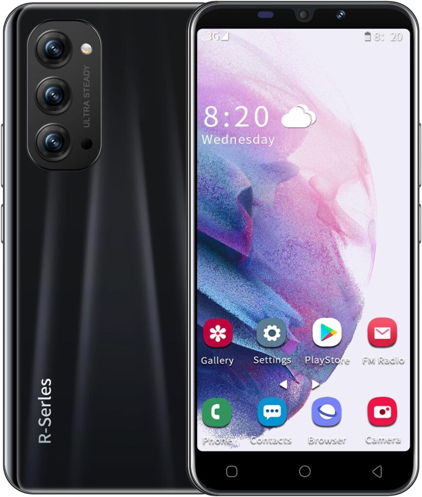 RiZnbL Cheap Smartphones, Android OS, 5.0 Dual SIM Dual Camera Mobile Phones, 4GB ROM (Expandable up to 128GB) Beautiful Cell Phones (Reno5-Black)