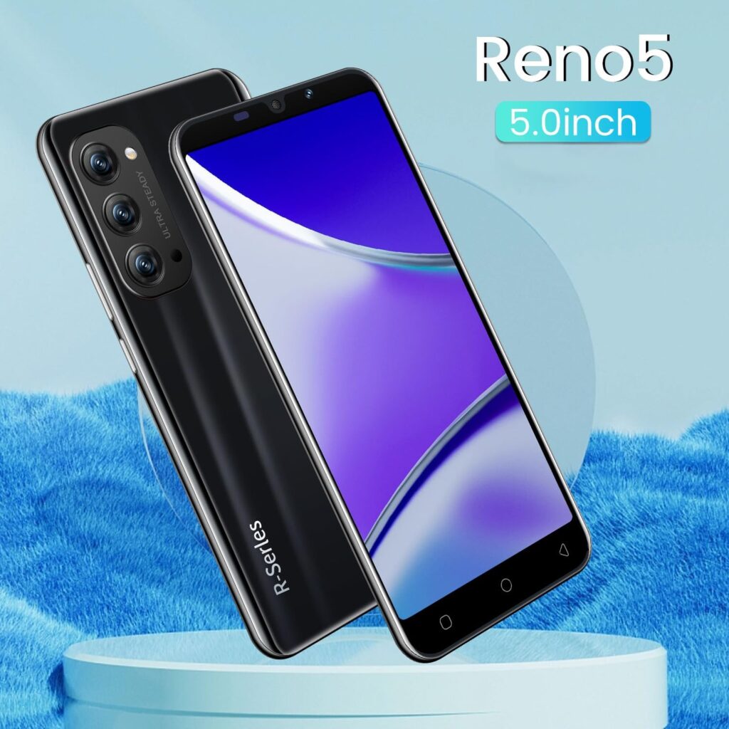 RiZnbL Cheap Smartphones, Android OS, 5.0 Dual SIM Dual Camera Mobile Phones, 4GB ROM (Expandable up to 128GB) Beautiful Cell Phones (Reno5-Black)
