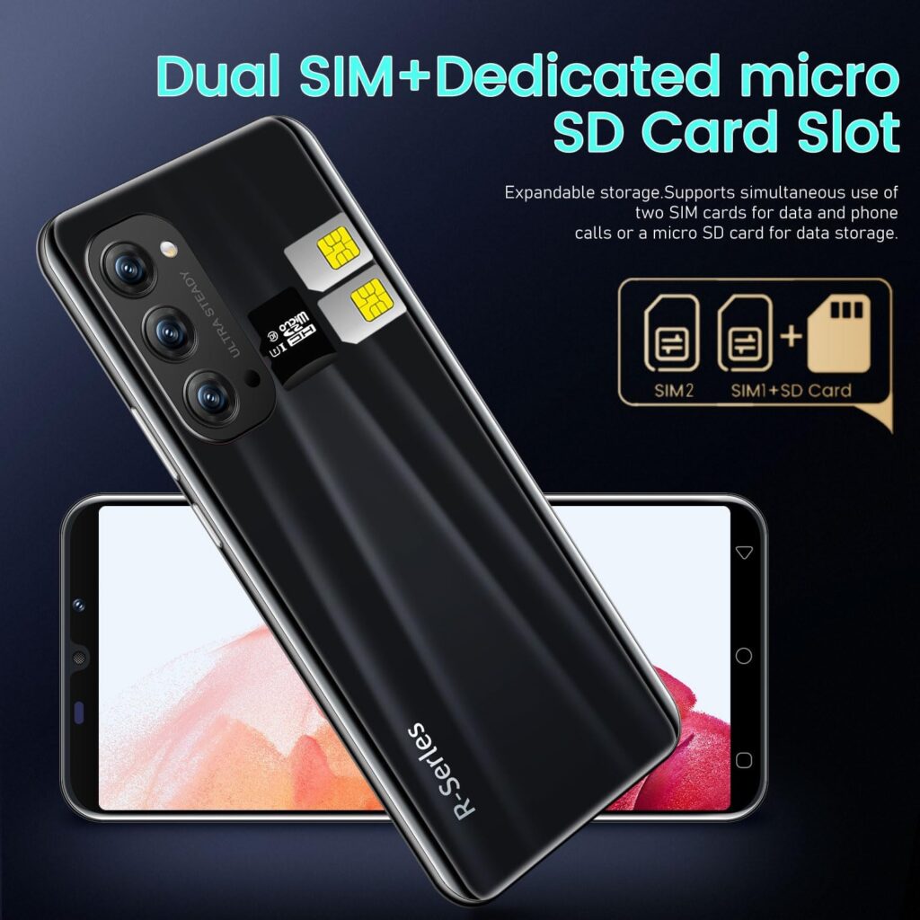 RiZnbL Cheap Smartphones, Android OS, 5.0 Dual SIM Dual Camera Mobile Phones, 4GB ROM (Expandable up to 128GB) Beautiful Cell Phones (Reno5-Black)