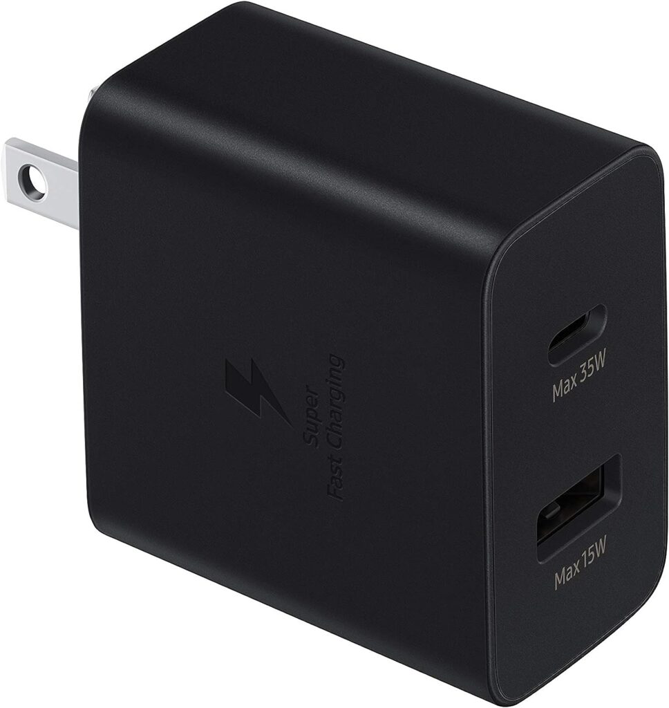 SAMSUNG 35W Dual Port Wall Charger USB C Adapter, Super Fast Charging Block for Galaxy Phones and Devices, Cable Not Included, 2021, US Version, Black