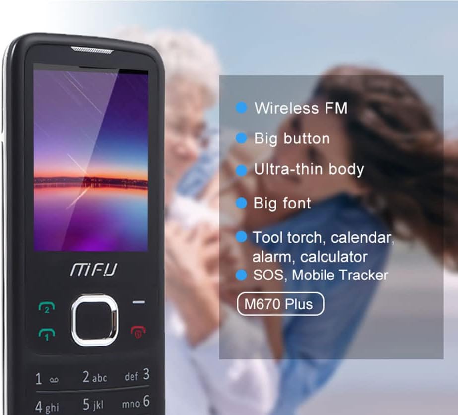 MFU Dual SIM free Unlocked Mobile Phone M670 2G GSM only 2.4 Inch Large Display Simple Feature Phone Music Player FM Radio Long Battery 1000mAh (black)