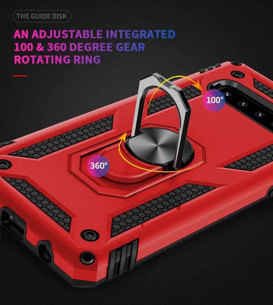 Military Grade Drop Impact for Samsung Galaxy S10 Plus Case 360 Metal Rotating Ring Kickstand Holder Built-in Magnetic Car Mount Armor Shockproof Cover for Samsung Galaxy S10+ Protection Case (Black)