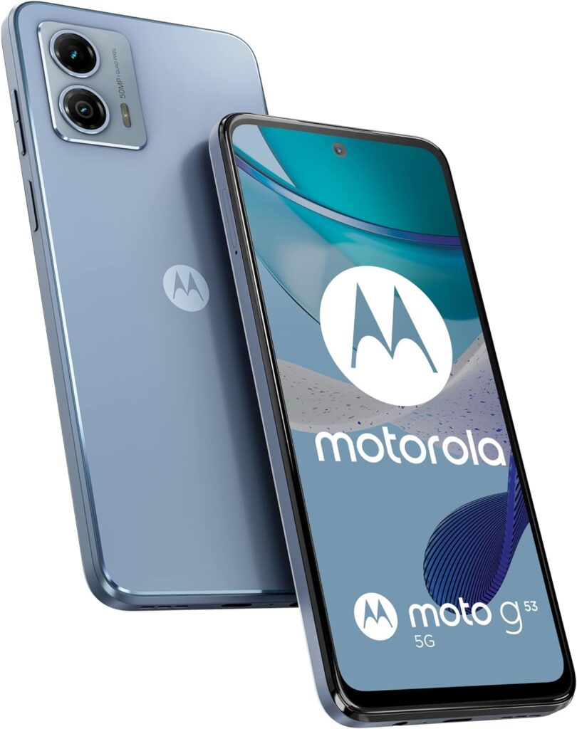 Motorolo moto (g53 5G, 6.5 Inch 120 Hz Display, 50 MP Camera, Dolby Atmos Stereo Speakers, 5000 mAh Battery,TurboPower Charging, 5G, Snapdragon 480+ Processor, 4/128 GB, Dual SIM), Arctic Silver
