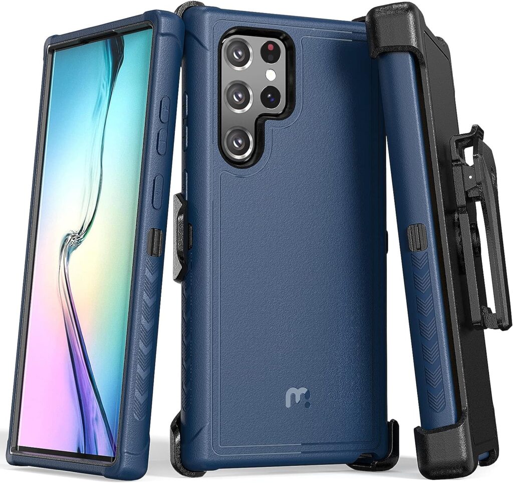 MYBAT PRO Shockproof Maverick Series Case for Samsung Galaxy S22 Ultra 6.8 with Belt Clip Holster, Heavy Duty Military Grade Drop Protective Case with 360° Rotating Stand (No Screen Protector), Blue