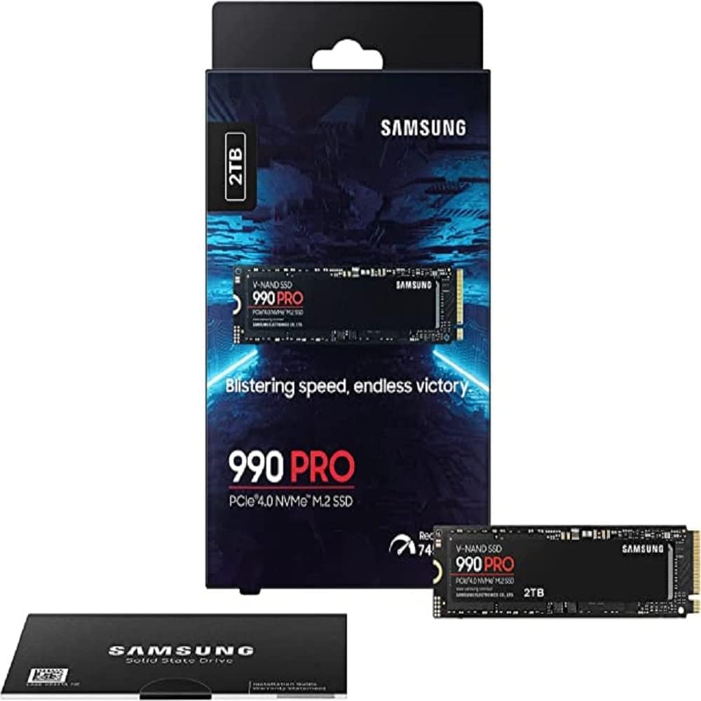 Samsung 990 PRO 2TB, 3-bit MLC V-NAND, M.2 (2280), NVMe 2.0, R/W(Max) 7,450MB/s/6,900MB/s, 1,400K/1,550K IOPS, 1200TBW, 5 Years Warranty