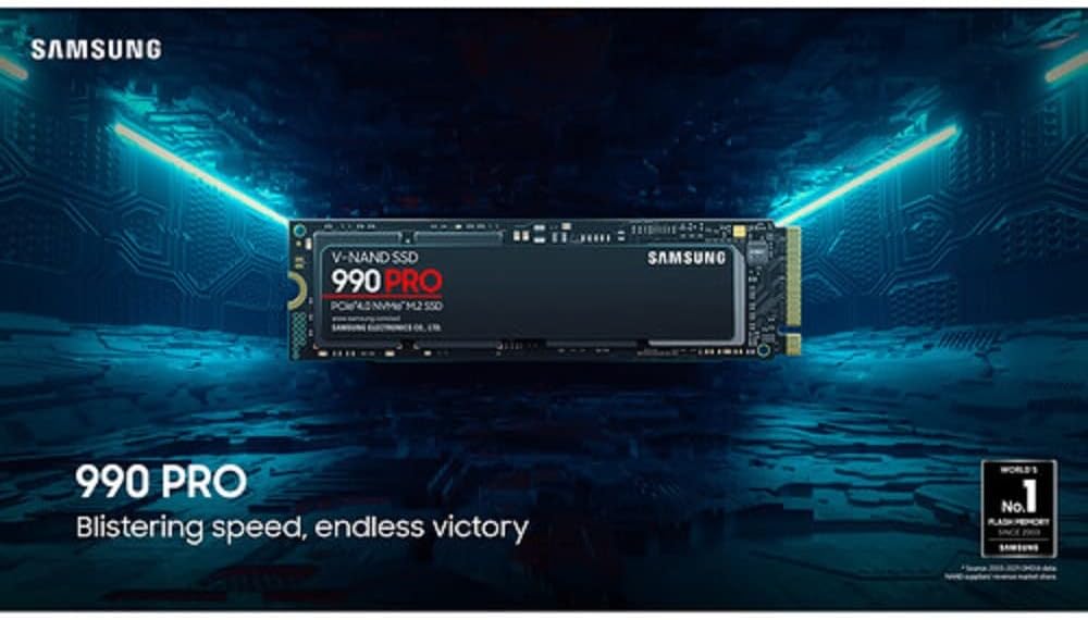 Samsung 990 PRO 2TB, 3-bit MLC V-NAND, M.2 (2280), NVMe 2.0, R/W(Max) 7,450MB/s/6,900MB/s, 1,400K/1,550K IOPS, 1200TBW, 5 Years Warranty