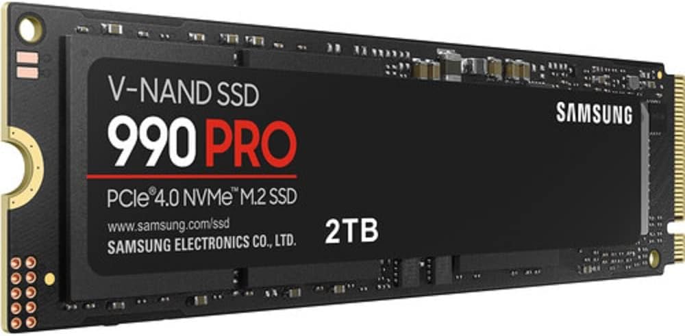 Samsung 990 PRO 2TB, 3-bit MLC V-NAND, M.2 (2280), NVMe 2.0, R/W(Max) 7,450MB/s/6,900MB/s, 1,400K/1,550K IOPS, 1200TBW, 5 Years Warranty