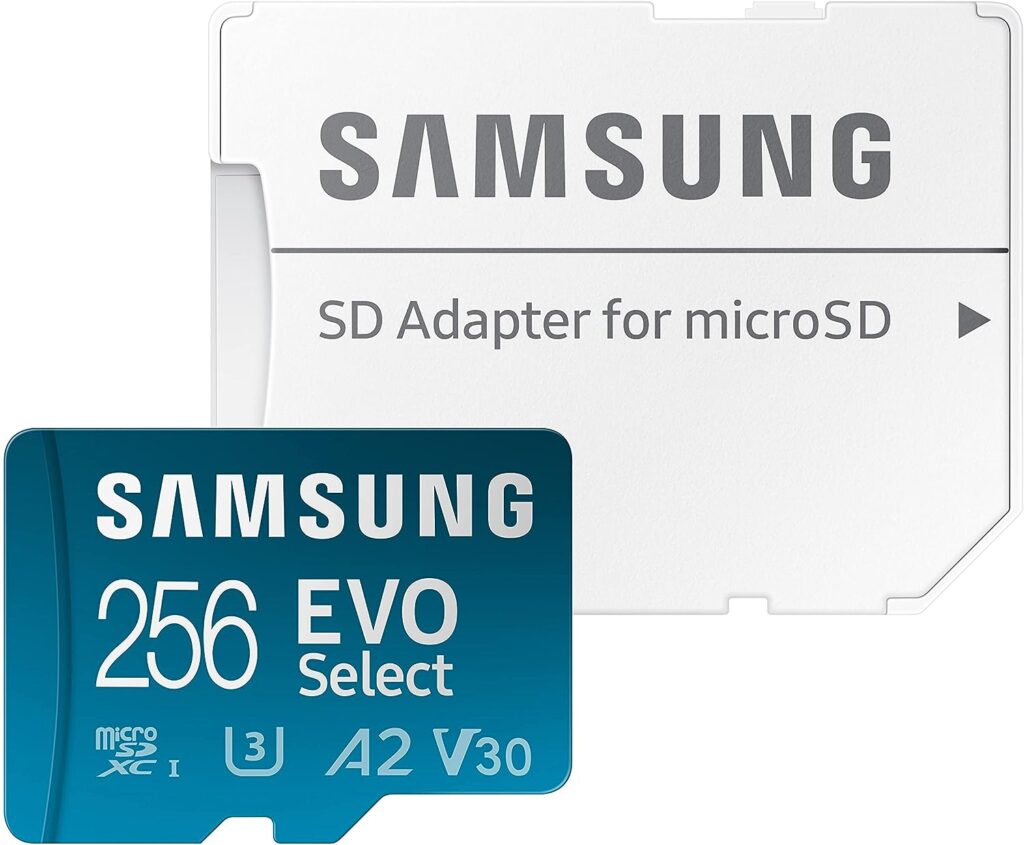 SAMSUNG EVO Select Micro SD-Memory-Card + Adapter, 256GB microSDXC 130MB/s Full HD  4K UHD, UHS-I, U3, A2, V30, Expanded Storage for Android Smartphones, Tablets, Nintendo-Switch (MB-ME256KA/AM)