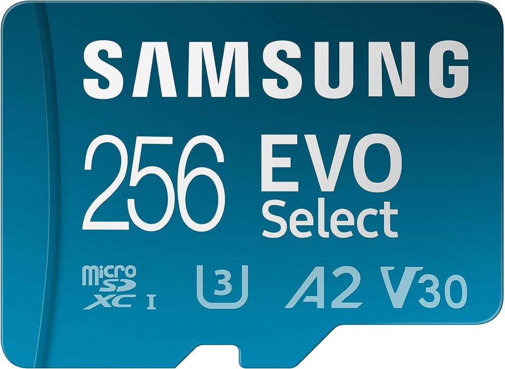 SAMSUNG EVO Select Micro SD-Memory-Card + Adapter, 256GB microSDXC 130MB/s Full HD  4K UHD, UHS-I, U3, A2, V30, Expanded Storage for Android Smartphones, Tablets, Nintendo-Switch (MB-ME256KA/AM)