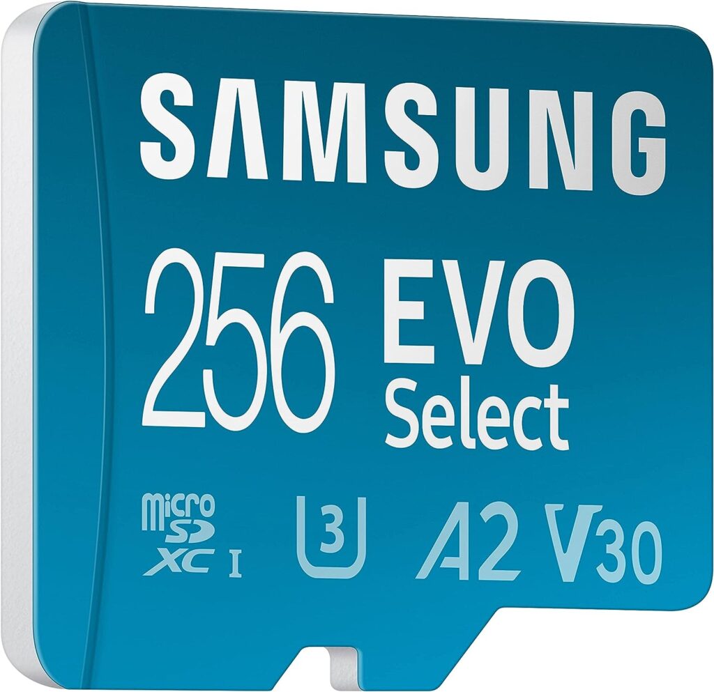 SAMSUNG EVO Select Micro SD-Memory-Card + Adapter, 256GB microSDXC 130MB/s Full HD  4K UHD, UHS-I, U3, A2, V30, Expanded Storage for Android Smartphones, Tablets, Nintendo-Switch (MB-ME256KA/AM)