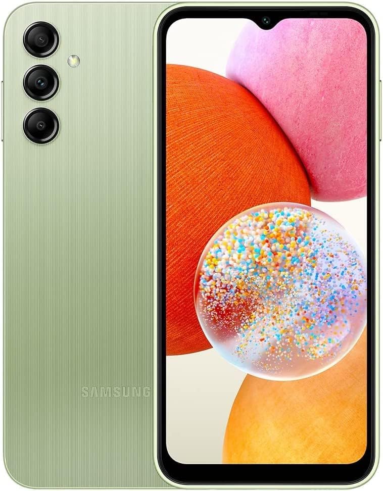 SAMSUNG Galaxy A14 5G + 4G LTE (128GB + 4GB) Unlocked Worldwide (Only T-Mobile/Mint/Tello USA Market) 1 Year Warranty Latin America 6.6 50MP Triple Camera + (15W Wall Charger) (Green)