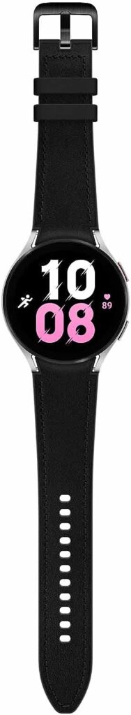 SAMSUNG Galaxy Watch5 Bespoke Edition 44mm Bluetooth Smartwatch, Body, Health, Fitness, Sleep Tracker, Improved Battery, Sapphire Crystal Glass, US Version, Silver Hybrid Leather Band, Black