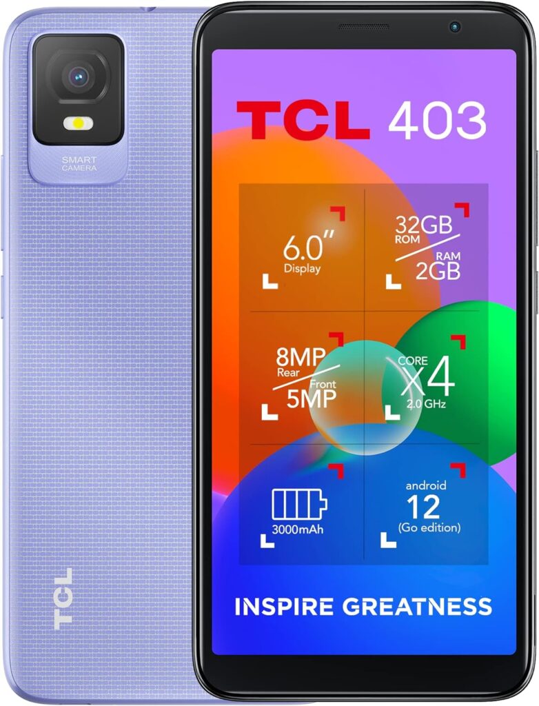 TCL 403 SMARTPHONE, 32GB plus 2GB RAM, 6.0 inches DISPLAY 3000 mAh - LAVENDER PURPLE